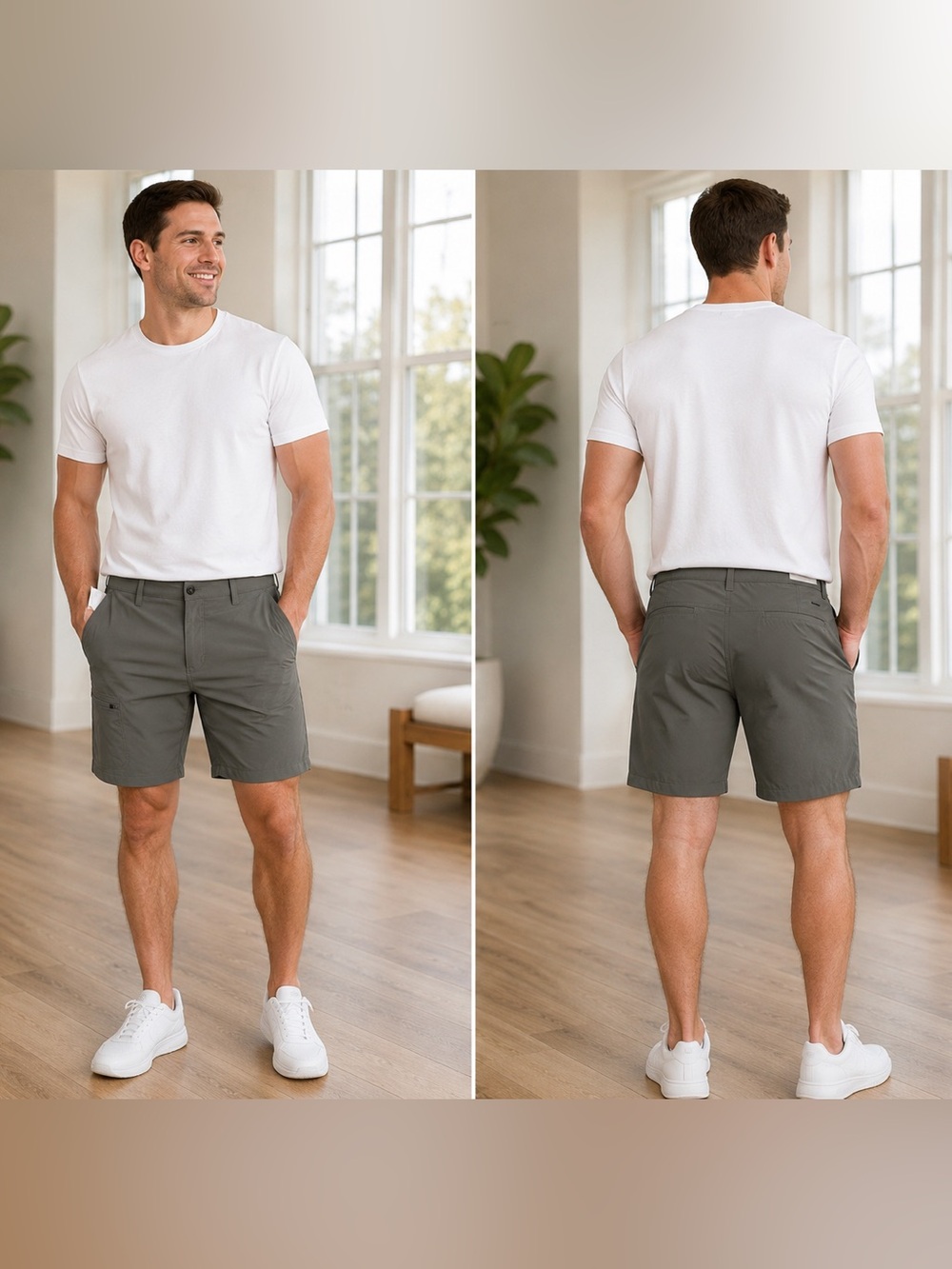 Eddie Bauer Men's Gray Active Fit Zipper Cargo Flat-Front Performance Shorts NWT
